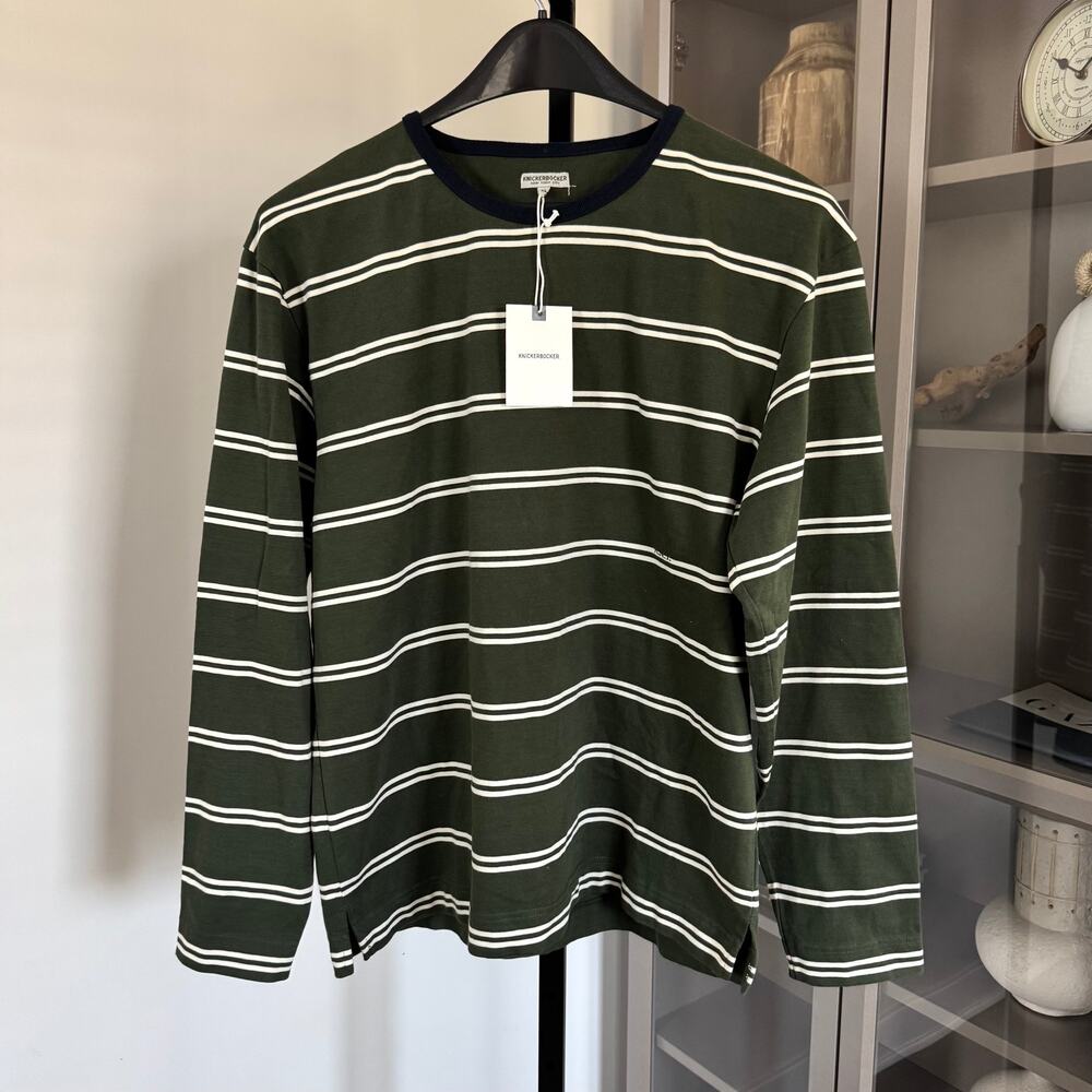 Knickerbocker NYC Pine Green Lodge Long Sleeve Tee XL NEW Striped Crewneck Shirt